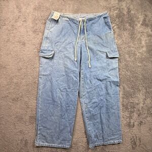 Judy's Fashion Wide Leg Jeans Womens 15 Blue NWT Vintage Drawstring Cargo 32x30